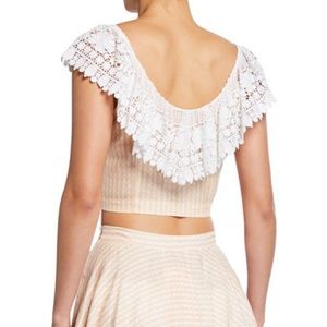 Miguelina peach white Effie gingham crochet lace crop blouse top Large NWT $270
